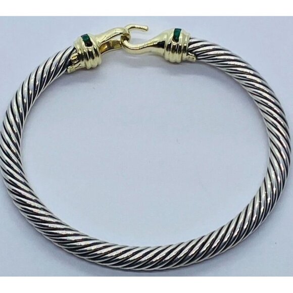 David Yurman Bracelet Sterling Silver & 14K Yellow Gold Emerald - Picture 7 of 9
